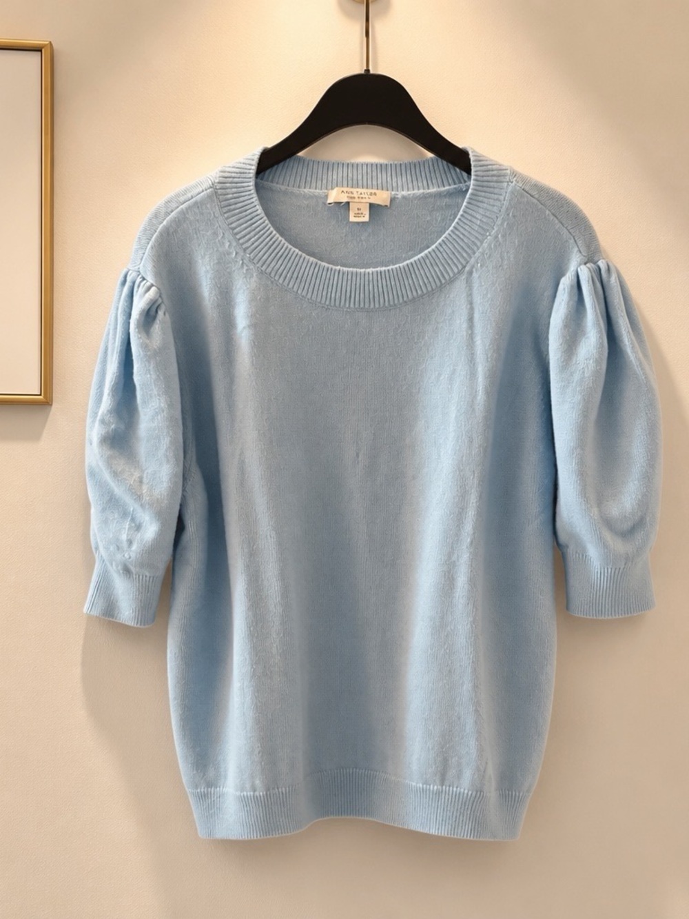 Ann Taylor Light Blue Puff Sleeve Sweater Top